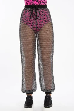 Rebellious Fashion Black Sparkle Fishnet Trousers - Nylia