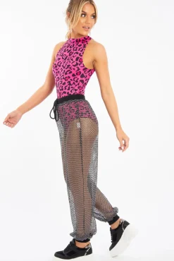 Rebellious Fashion Black Sparkle Fishnet Trousers - Nylia