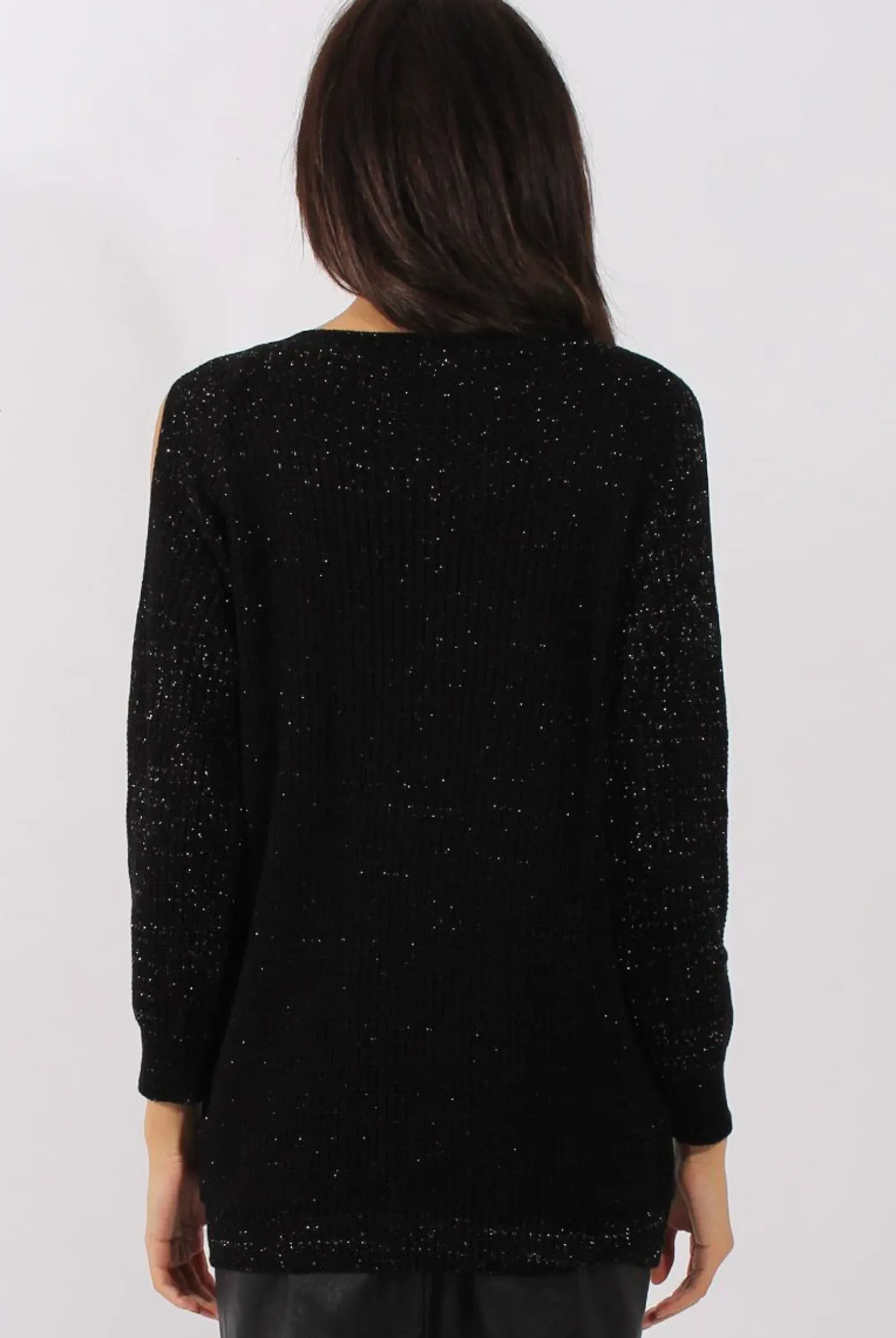 Rebellious Fashion Black Sparkle Knitted Cold Shoulder Jumper - May
