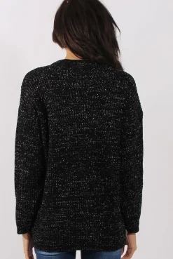 Rebellious Fashion Black Sparkle Knitted Cut Out Front Jumper - Meri