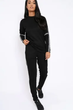 Rebellious Fashion Black Sparkle Striped Loungewear Set - Shellie