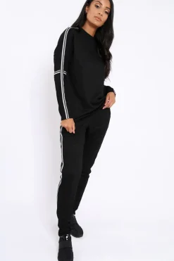 Rebellious Fashion Black Sparkle Striped Loungewear Set - Shellie