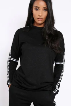 Rebellious Fashion Black Sparkle Striped Loungewear Set - Shellie