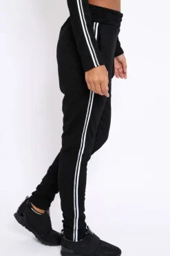 Rebellious Fashion Black Sparkle Striped Loungewear Set - Shellie