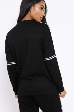 Rebellious Fashion Black Sparkle Striped Loungewear Set - Shellie