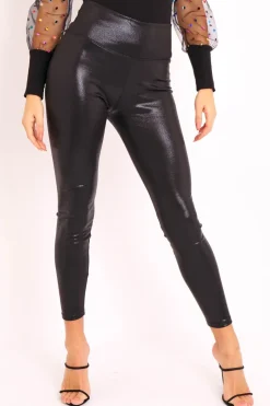 Rebellious Fashion Black Speckled Wet Look Leggings - Beaux