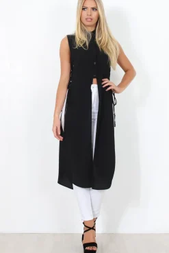 Rebellious Fashion Black Split Detail Longline Shirt - Eva