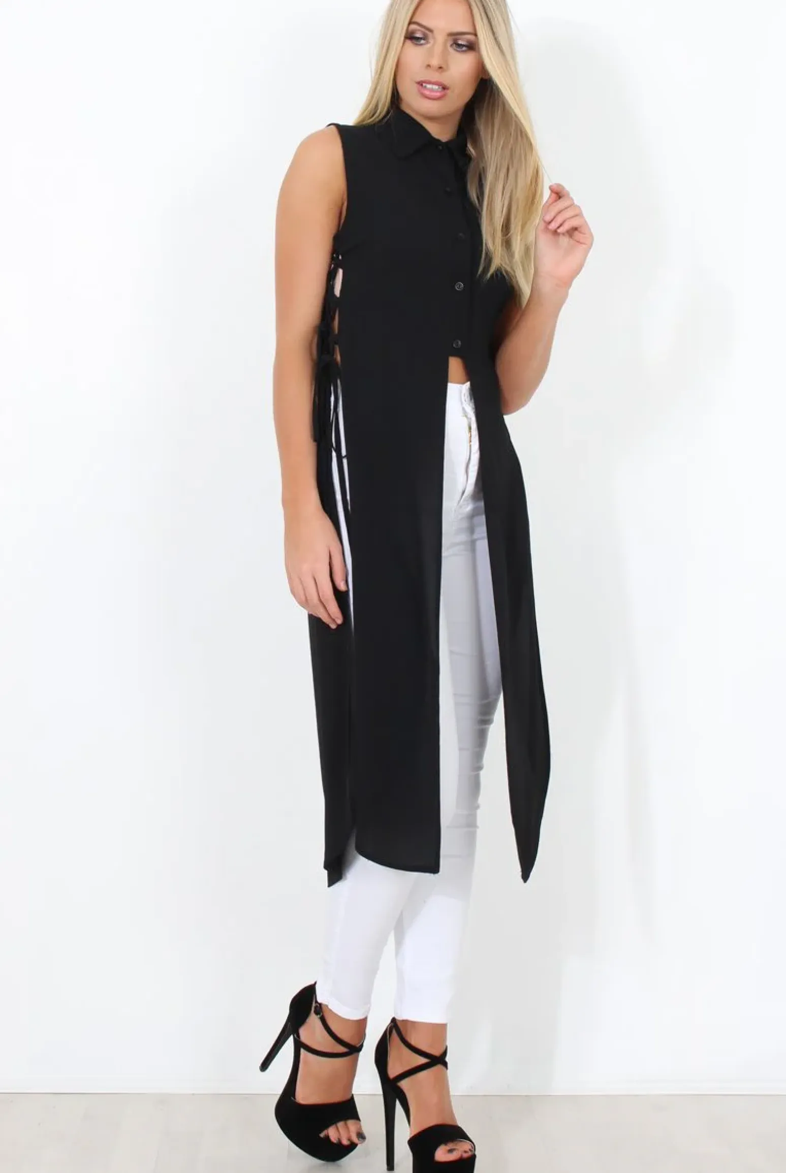Rebellious Fashion Black Split Detail Longline Shirt - Eva