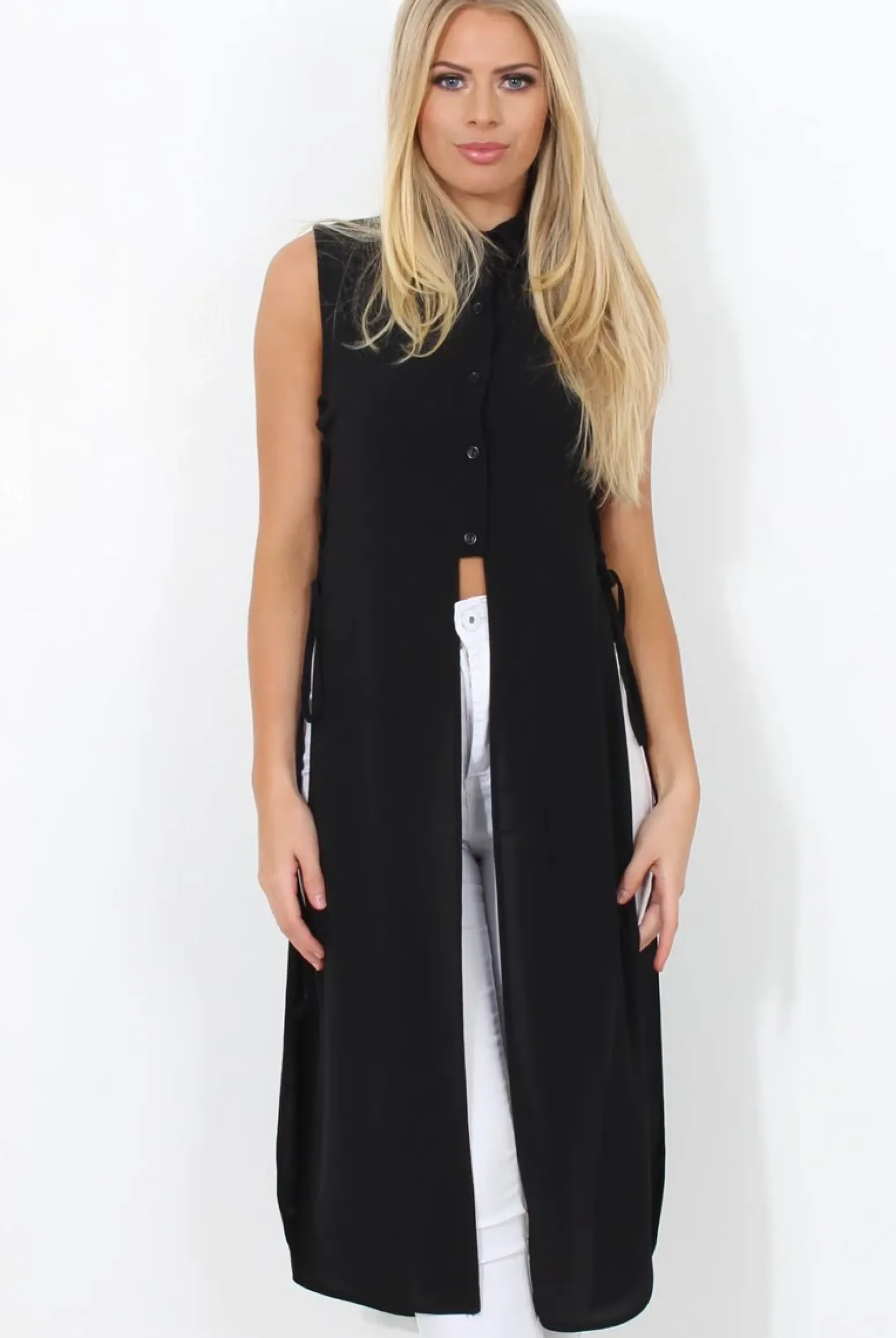 Rebellious Fashion Black Split Detail Longline Shirt - Eva