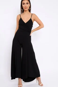 Rebellious Fashion Black Split Flared Jumpsuit - Francisca
