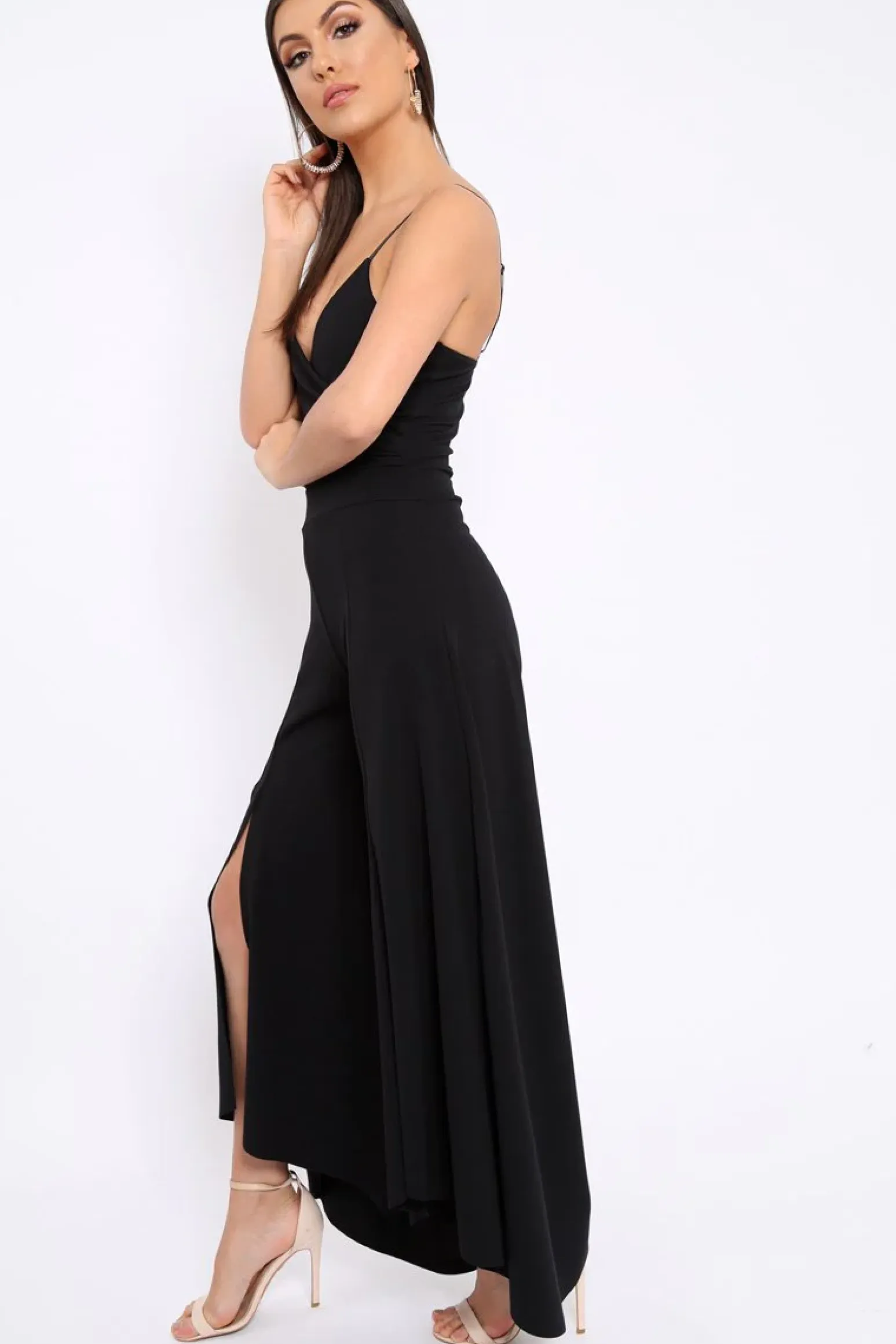 Rebellious Fashion Black Split Flared Jumpsuit - Francisca