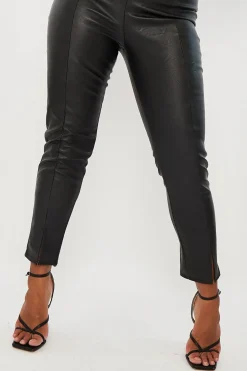 Rebellious Fashion Black Split Front Faux Leather Skinny Trouser - Meya