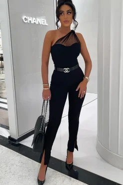 Rebellious Fashion Black Split Front Flared Trousers - Florie