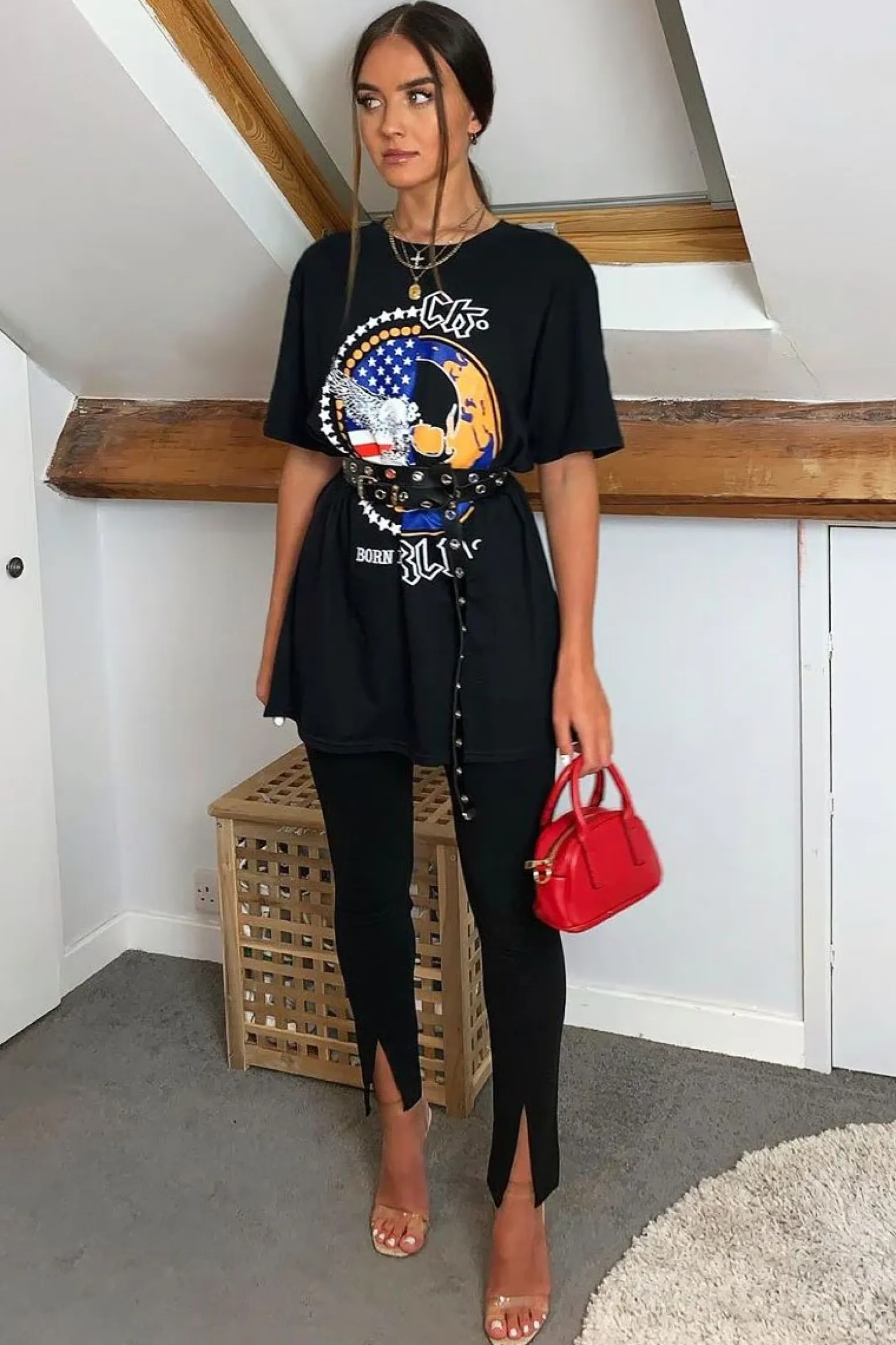 Rebellious Fashion Black Split Front Flared Trousers - Florie