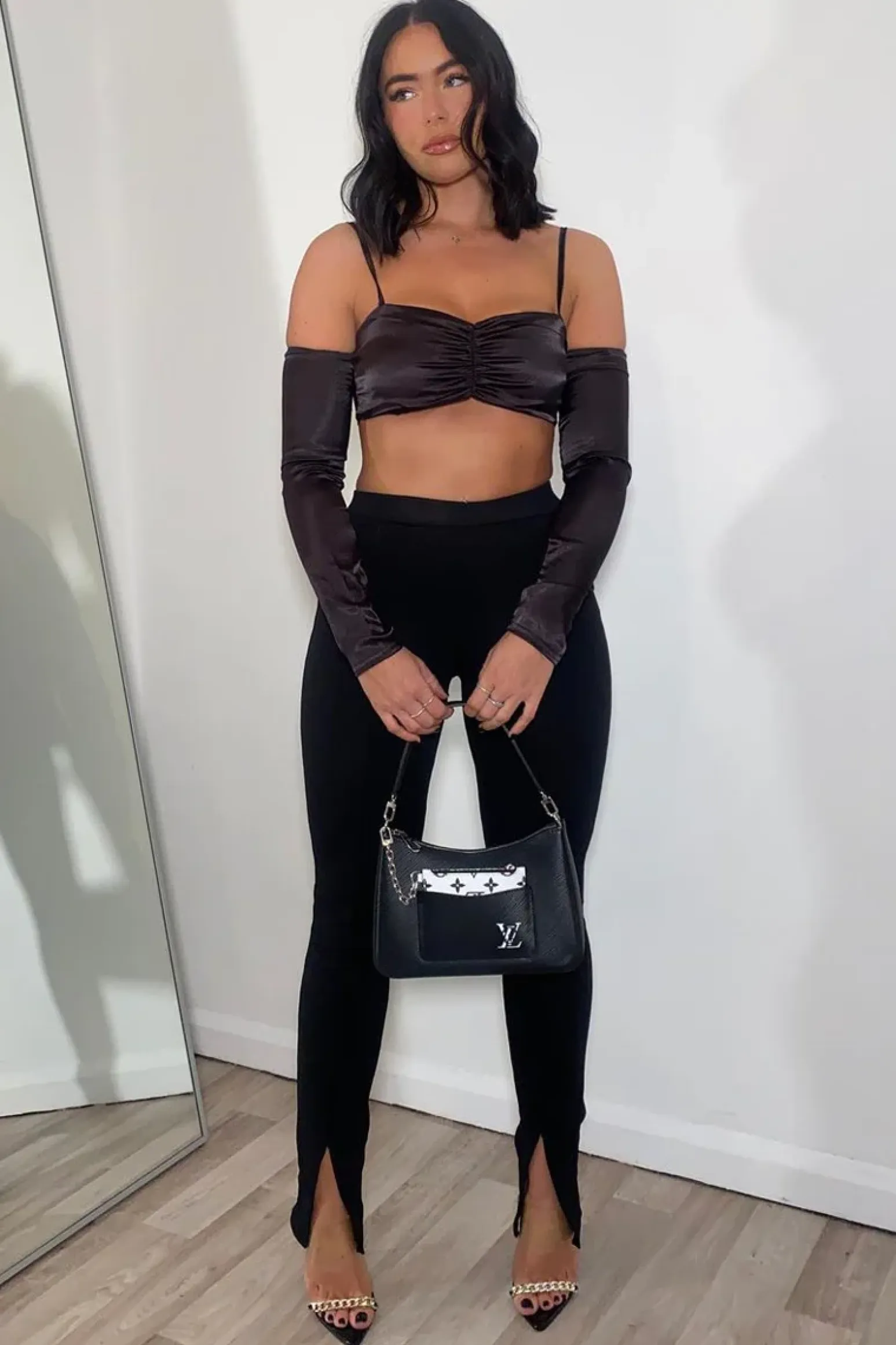 Rebellious Fashion Black Split Front Flared Trousers - Florie