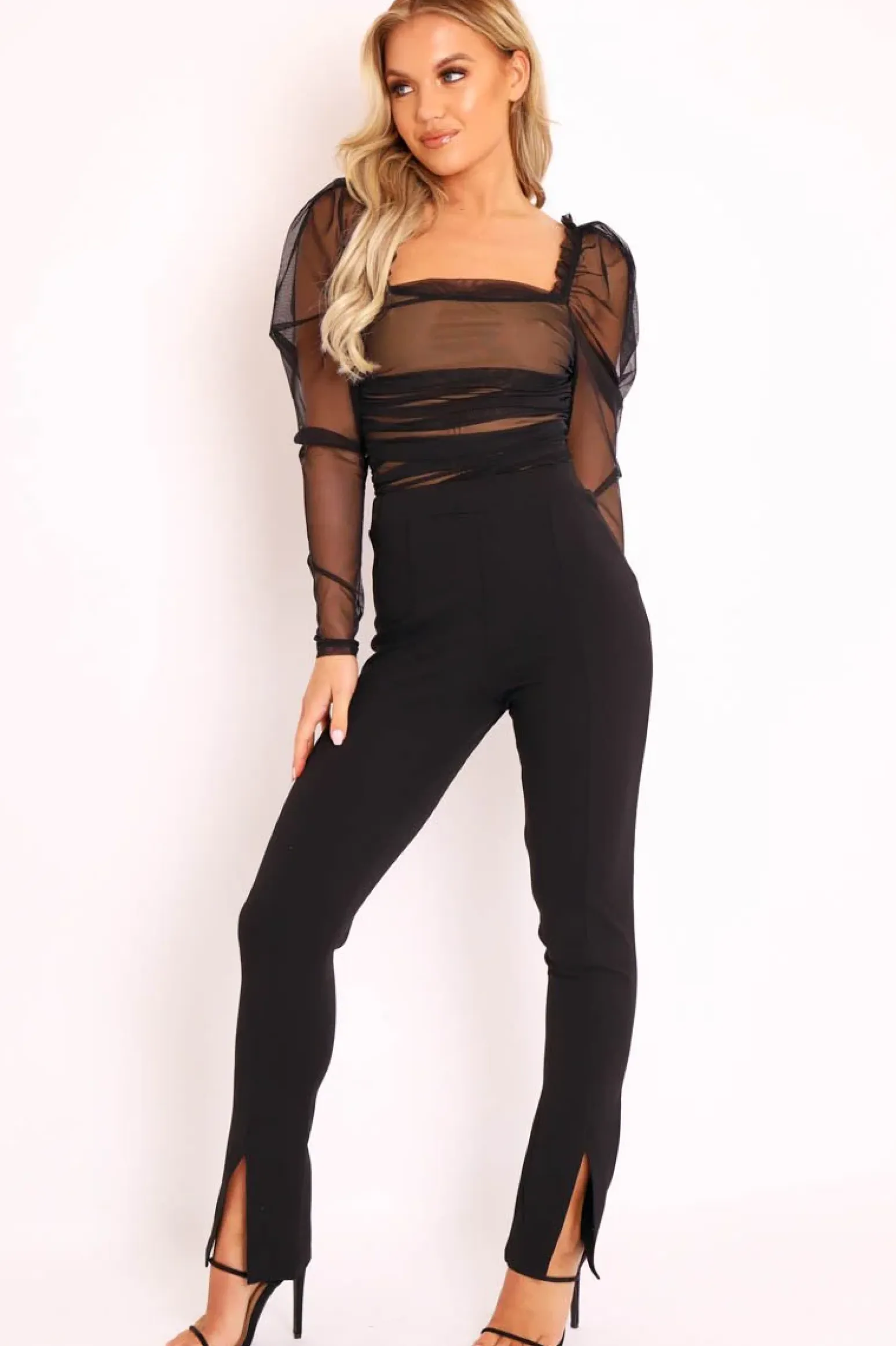Rebellious Fashion Black Split Front Flared Trousers - Florie
