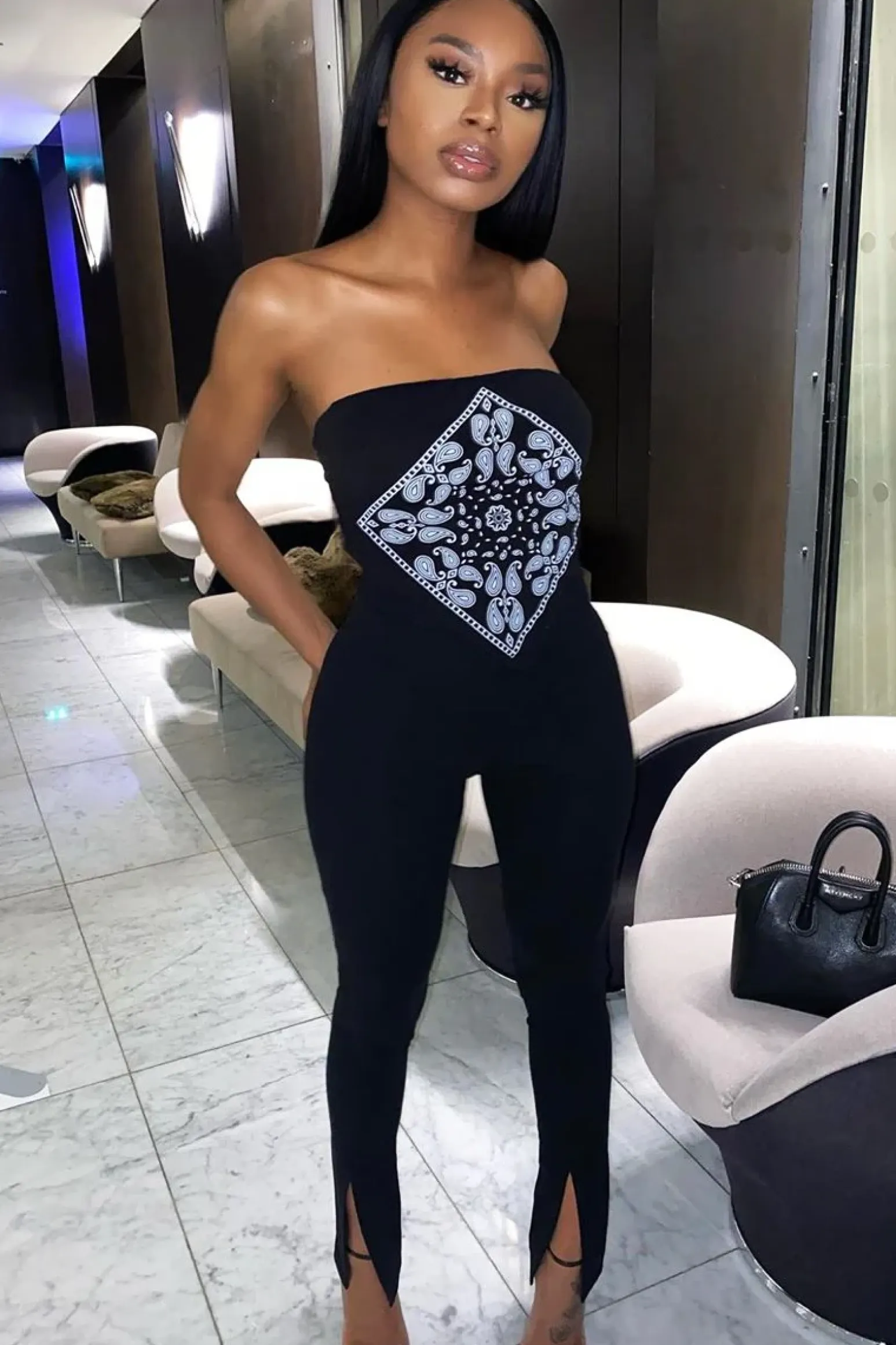 Rebellious Fashion Black Split Front Flared Trousers - Florie