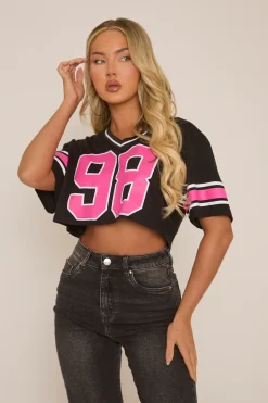 Rebellious Fashion Black Sport Cropped T-shirt - Melanie