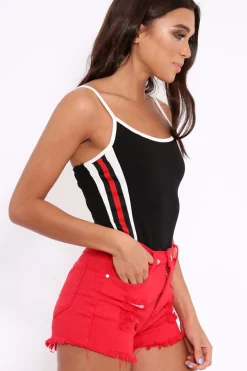 Rebellious Fashion Black Sports Trim Side Stripe Bodysuit - Marlow