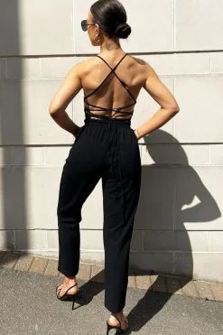 Rebellious Fashion Black Square Neck Lace Up Back Bodysuit - Veronica