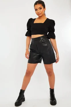 Rebellious Fashion Black Square Neck Open Back Crop Top - Faisa
