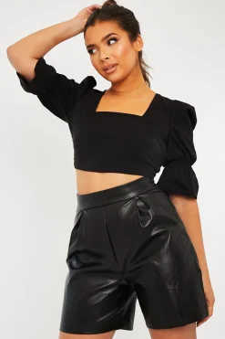 Rebellious Fashion Black Square Neck Open Back Crop Top - Faisa