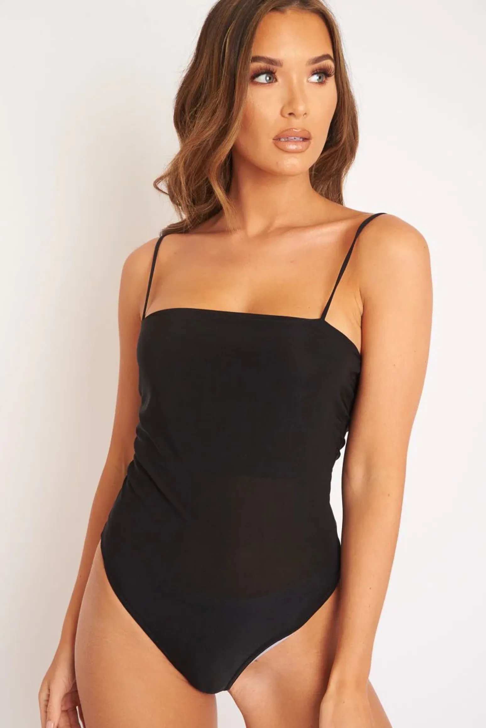 Rebellious Fashion Black Square Neck Slinky Bodysuit - Sadie