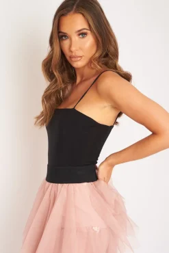 Rebellious Fashion Black Square Neck Slinky Bodysuit - Sadie