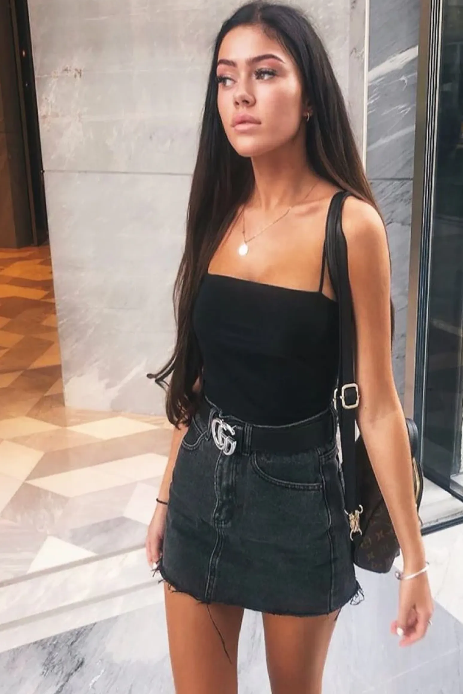 Rebellious Fashion Black Square Neck Slinky Bodysuit - Sadie