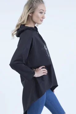 Rebellious Fashion Black Star Diamante Oversized Hoodie - Sarah