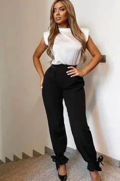 Rebellious Fashion Black Straight Leg Ankle Tie Trouser - Darby