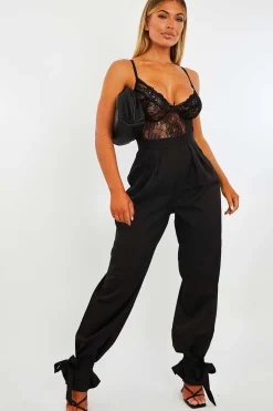 Rebellious Fashion Black Straight Leg Ankle Tie Trouser - Darby