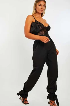 Rebellious Fashion Black Straight Leg Ankle Tie Trouser - Darby