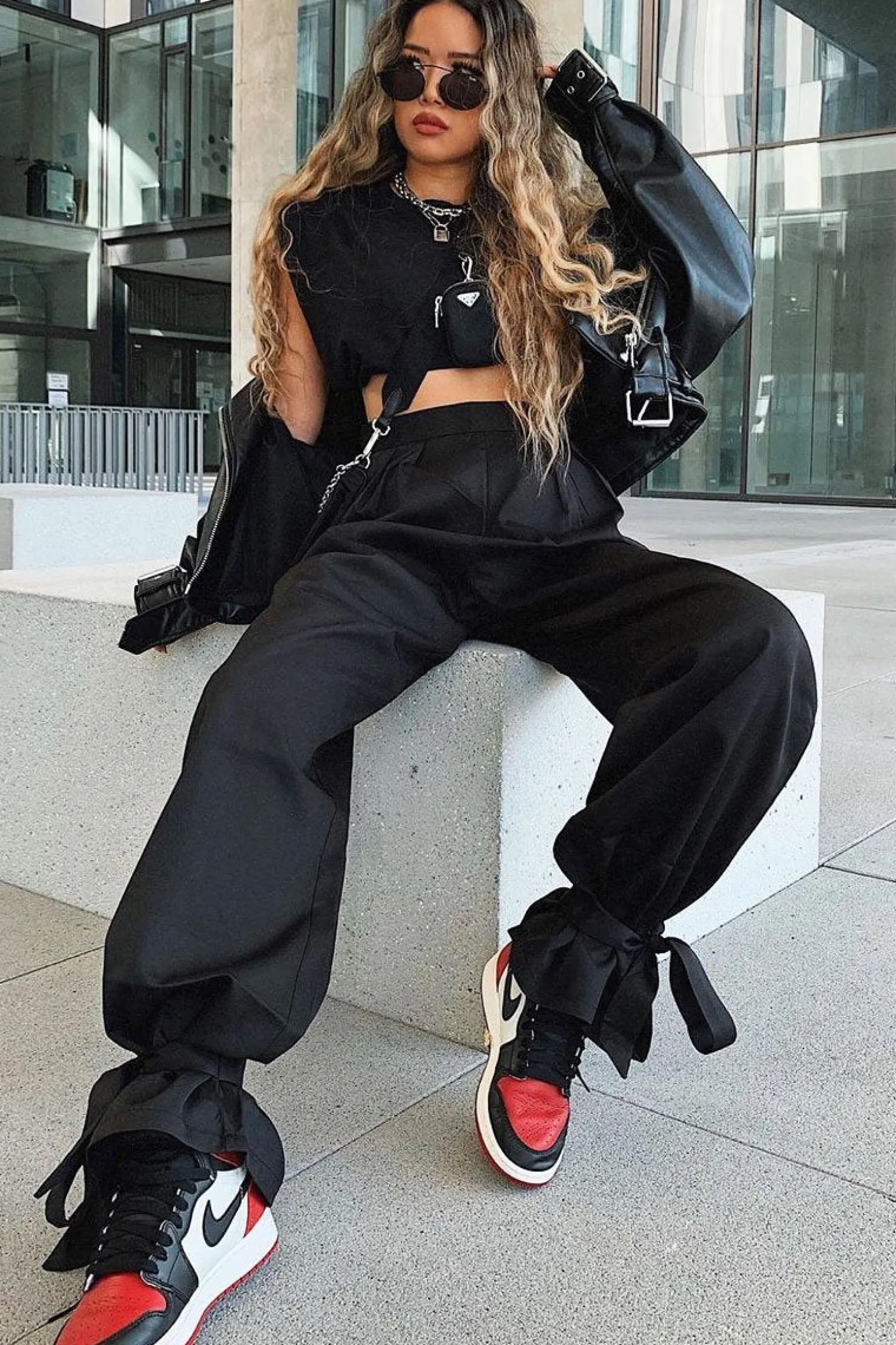 Rebellious Fashion Black Straight Leg Ankle Tie Trouser - Darby