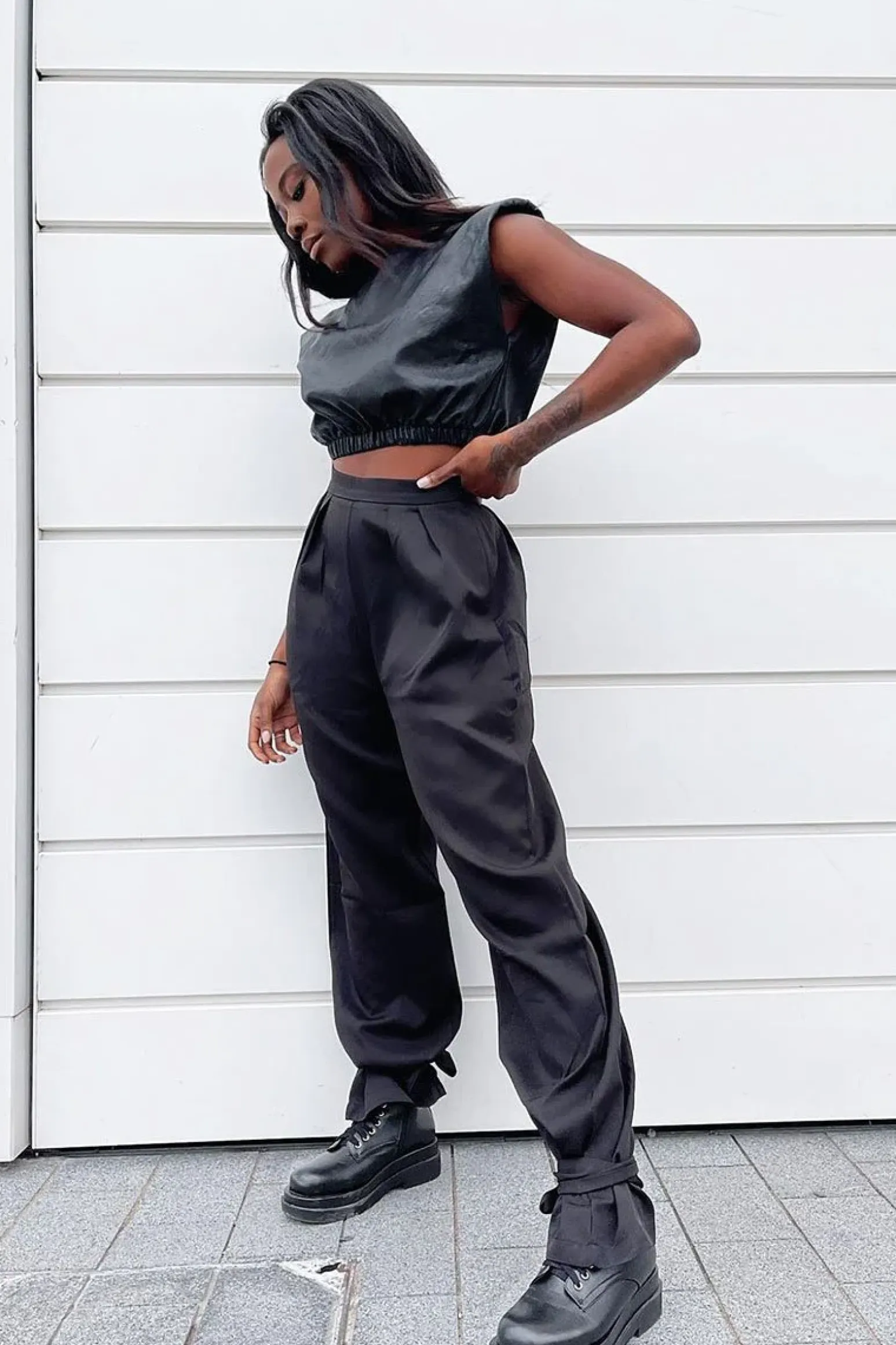 Rebellious Fashion Black Straight Leg Ankle Tie Trouser - Darby