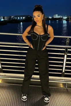 Rebellious Fashion Black Straight Leg Cargo Trousers - Aida