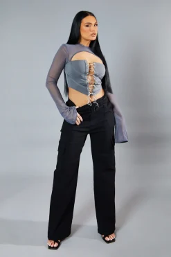 Rebellious Fashion Black Straight Leg Cargo Trousers - Rian