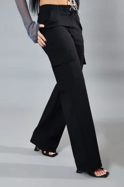 Rebellious Fashion Black Straight Leg Cargo Trousers - Rian
