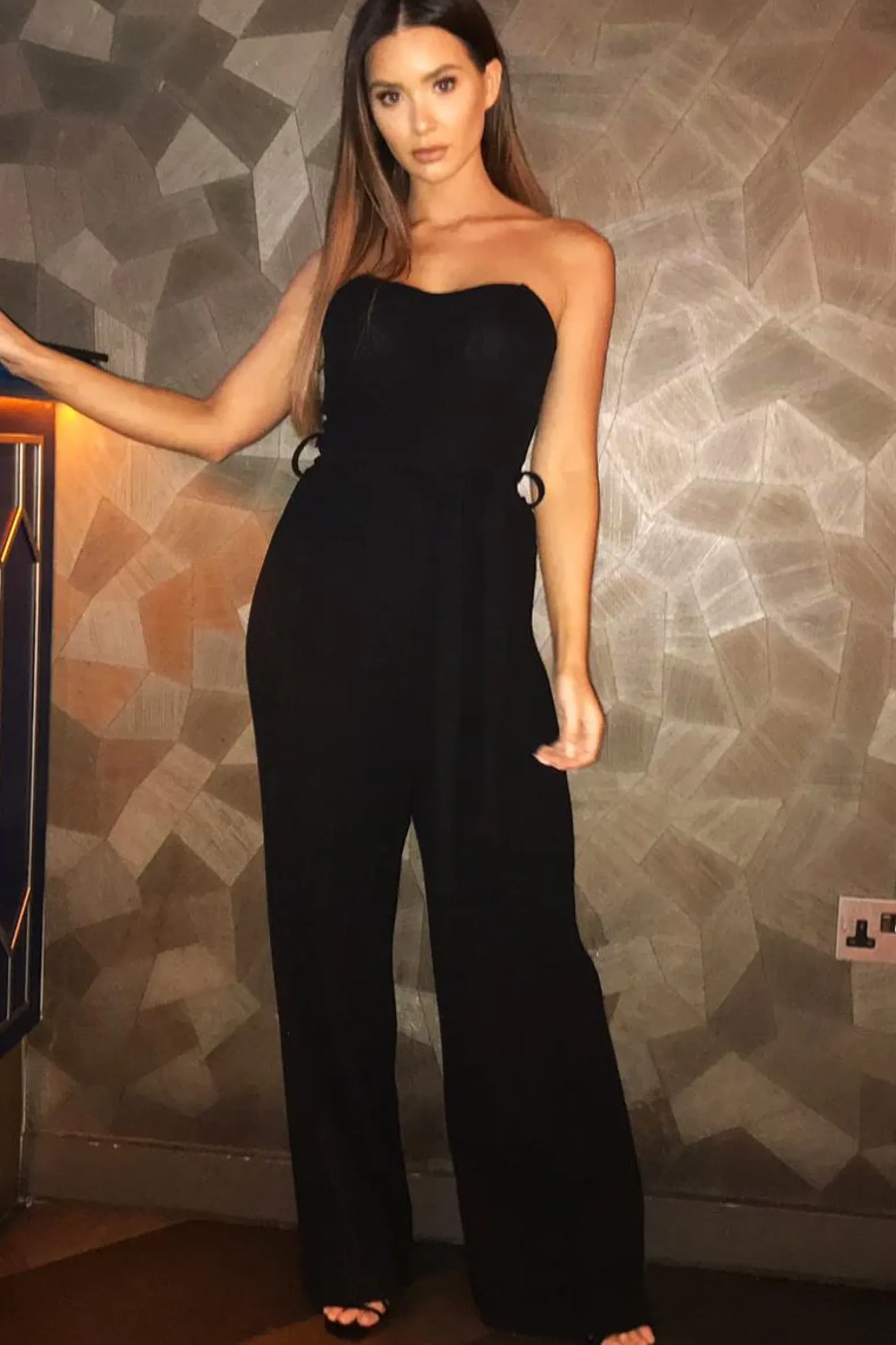 Rebellious Fashion Black Strapless Belted Pleated Wide Leg Jumpsuit - Jasmine