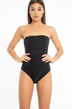 Rebellious Fashion Black Strapless Ruched Side Bodysuit - Jaci