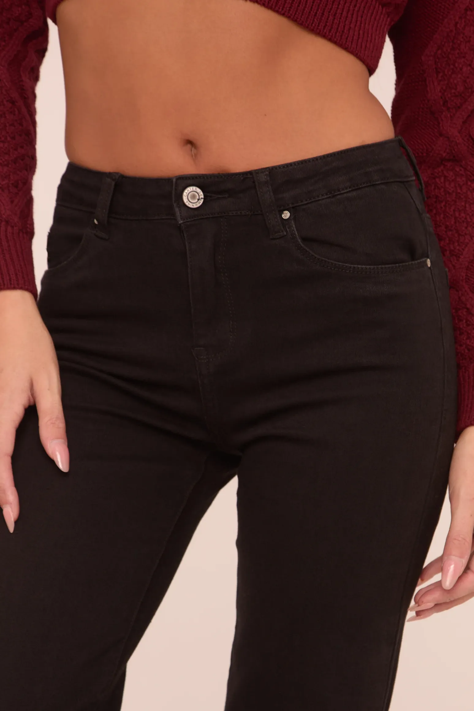 Rebellious Fashion Black Stretch Mid Waist Straight Leg Denim Jeans - Rey