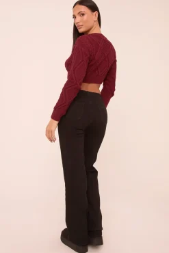Rebellious Fashion Black Stretch Mid Waist Straight Leg Denim Jeans - Rey