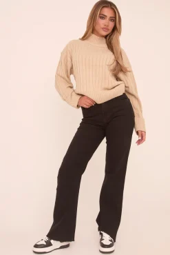 Rebellious Fashion Black Stretch Straight Leg Frayed Hem Jeans - Harper