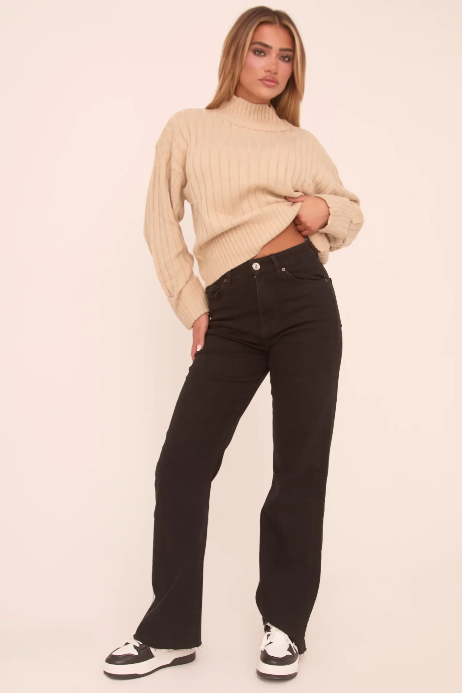 Rebellious Fashion Black Stretch Straight Leg Frayed Hem Jeans - Harper