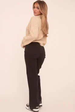 Rebellious Fashion Black Stretch Straight Leg Frayed Hem Jeans - Harper