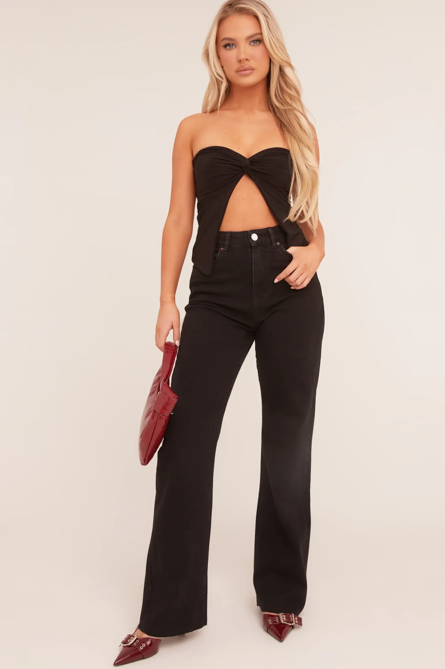 Rebellious Fashion Black Stretch Straight Leg Frayed Hem Jeans - Harper
