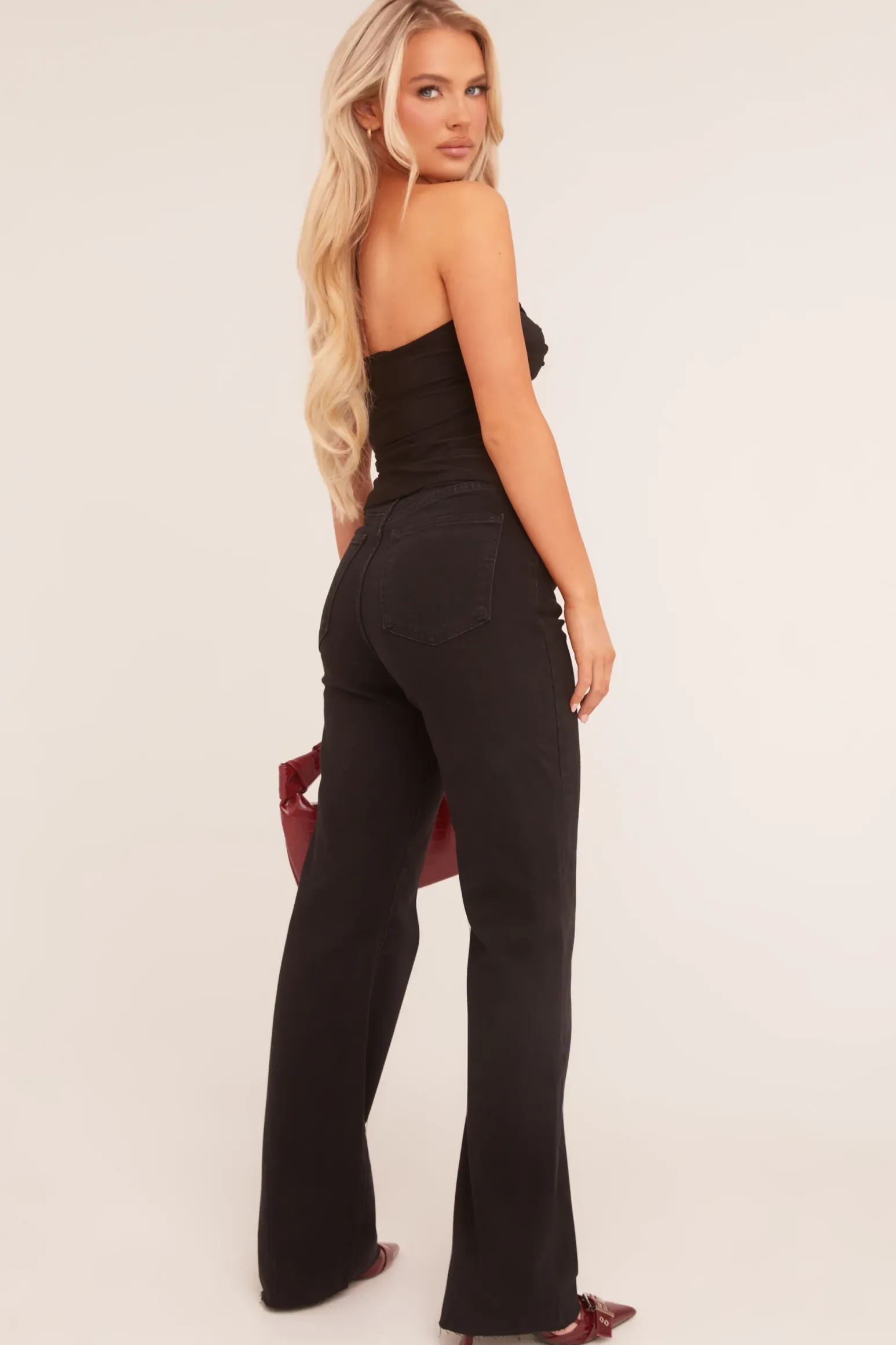 Rebellious Fashion Black Stretch Straight Leg Frayed Hem Jeans - Harper