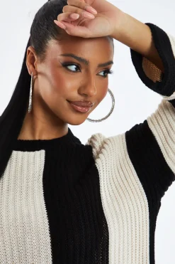 Rebellious Fashion Black Striped Knit Oversized Jumper - Luna