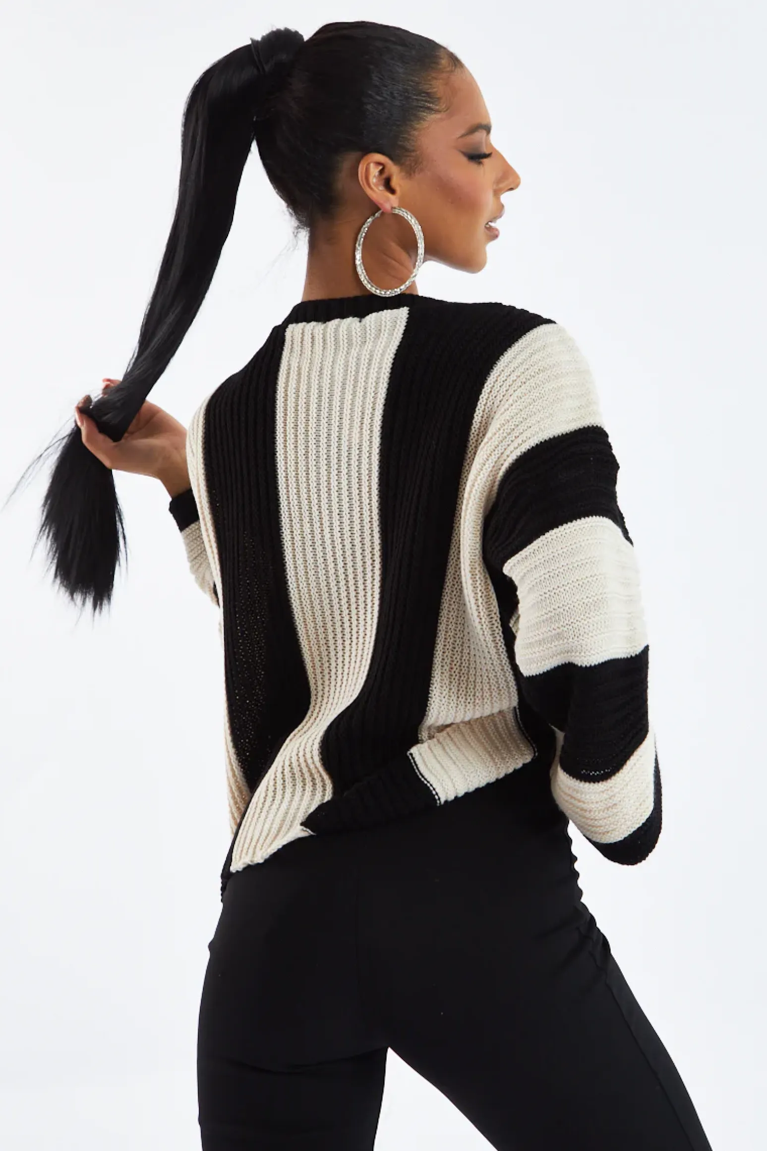 Rebellious Fashion Black Striped Knit Oversized Jumper - Luna