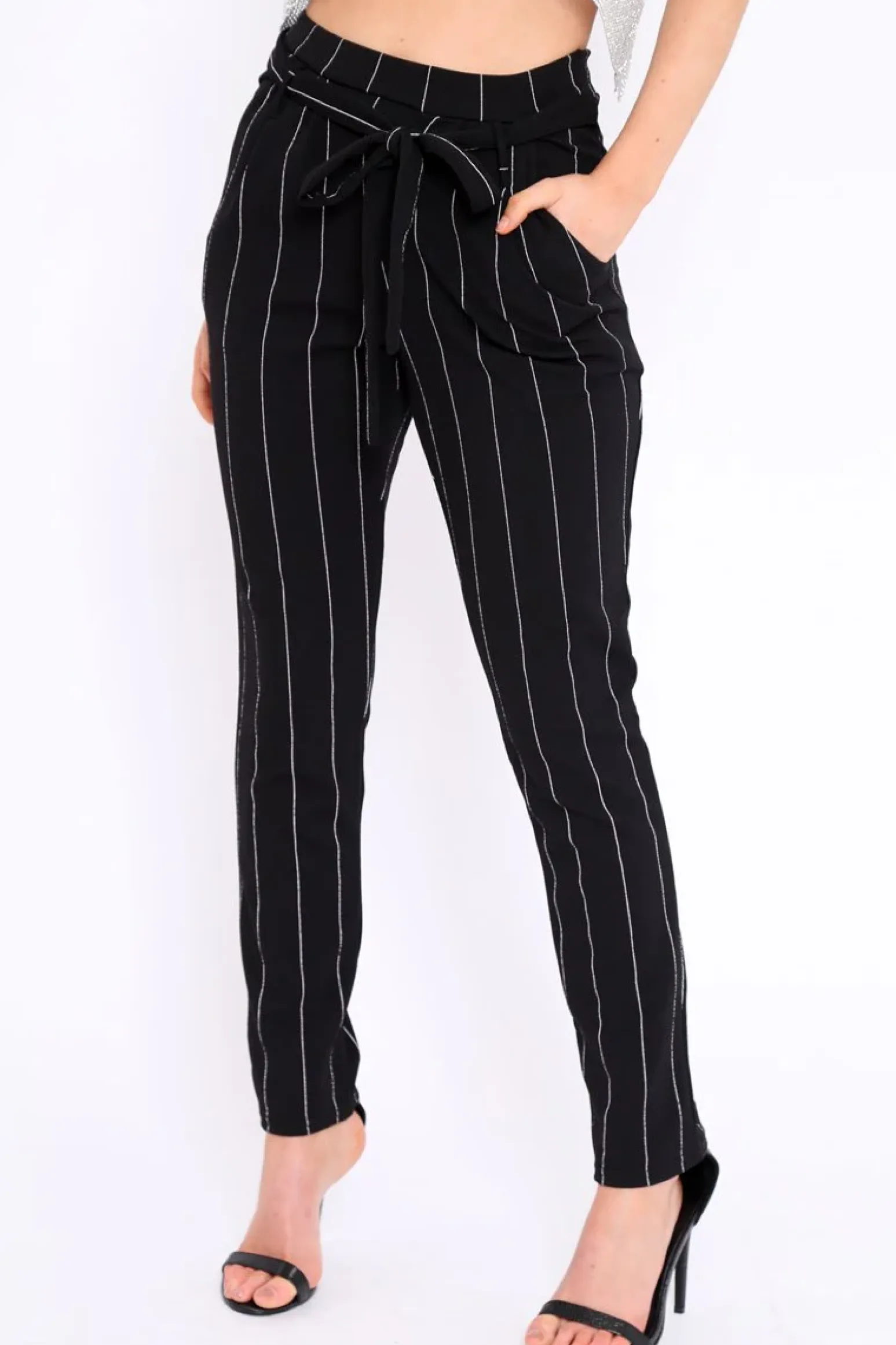 Rebellious Fashion Black Striped Long Wide Leg Trousers - Danniella